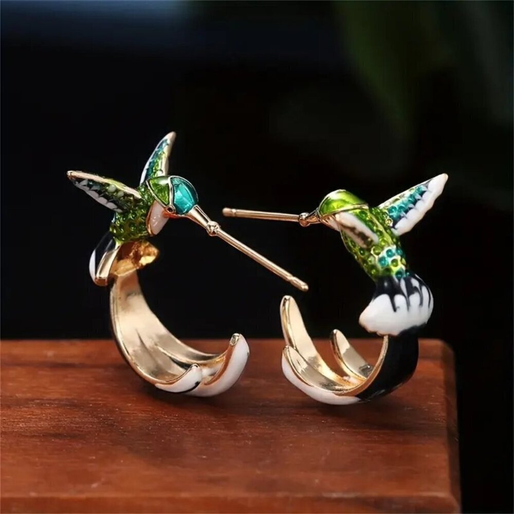 Hummingbird Small Hoop Earrings Colorful Dainty NEW